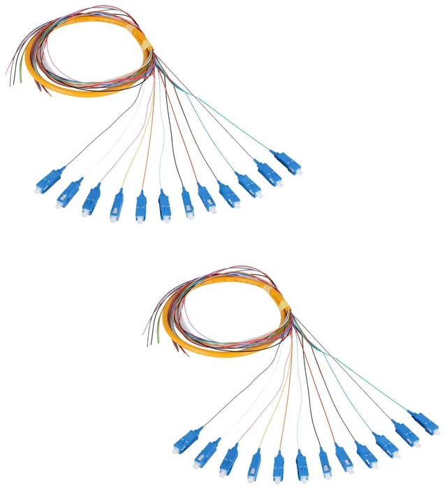 Main image of 12-Strand SC UPC Singlemode Pigtail 1.2m, 2-Pack 12F SC/UPC singlemode fiber pigtails, 9/125um, low insertion loss. For FTTH, data centers, and network patching