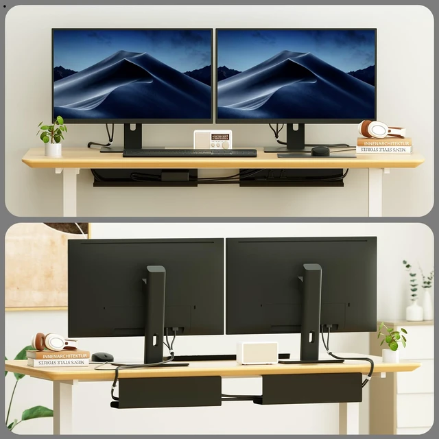 Alt view image 6 of 6 - 2 Pack No-Screw Cable Management Under Desk, Self-Adhesive Cord Organizer, Wire Management Tray for Office and Home (Black)