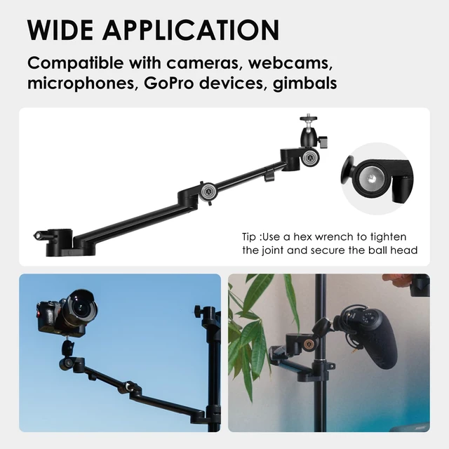 Alt view image 3 of 7 - 19" Modular Desktop Camera Arm DSLR Mount Titanrig Arm Z Compatible with 35 mm Rods Titanrig Lite Z Live Studio, Detachable 1/4" Screw Ballhead, 360 Degrees Adjustable