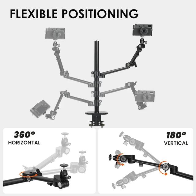 Alt view image 5 of 7 - 19" Modular Desktop Camera Arm DSLR Mount Titanrig Arm Z Compatible with 35 mm Rods Titanrig Lite Z Live Studio, Detachable 1/4" Screw Ballhead, 360 Degrees Adjustable