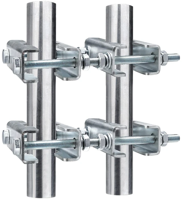 Main image of 2 Sets Antenna Mast to Mast Clamp Bracket Kit with V Jaw Blocks for 1"-2.5" OD Poles, Heavy Duty Mounting Hardware for Ham TV Network Antennas, Security Cameras, Weather Station