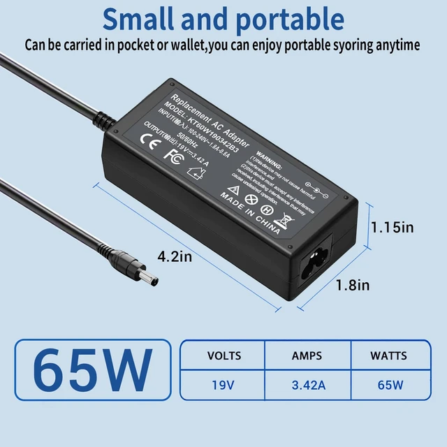 Alt view image 7 of 7 - DC 19V Monitor Power Supply Cord 5.5mm.*2.5mm Tip for ASUS Monitor/HP/Dell/Toshiba/Vizio/Westinghouse TV/Harman Kardon/Panasonic Toughbook Amplifier charger