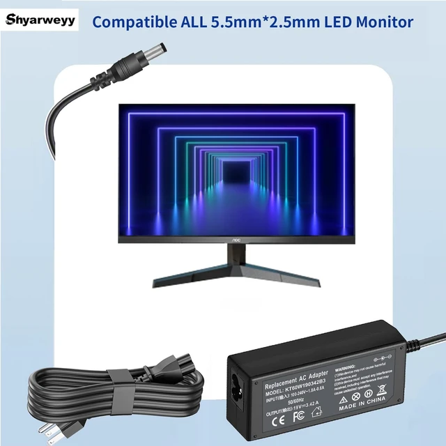 Alt view image 4 of 7 - DC 19V Monitor Power Supply Cord 5.5mm.*2.5mm Tip for ASUS Monitor/HP/Dell/Toshiba/Vizio/Westinghouse TV/Harman Kardon/Panasonic Toughbook Amplifier charger