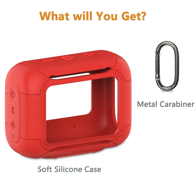 Alt view image 3 of 7 - Silicone Cover Case for JBL Go 5 Portable Bluetooth Speaker Protective Case for Go 5 Speaker, Shockproof Drop-Protection Cover with Carabiner (Red)