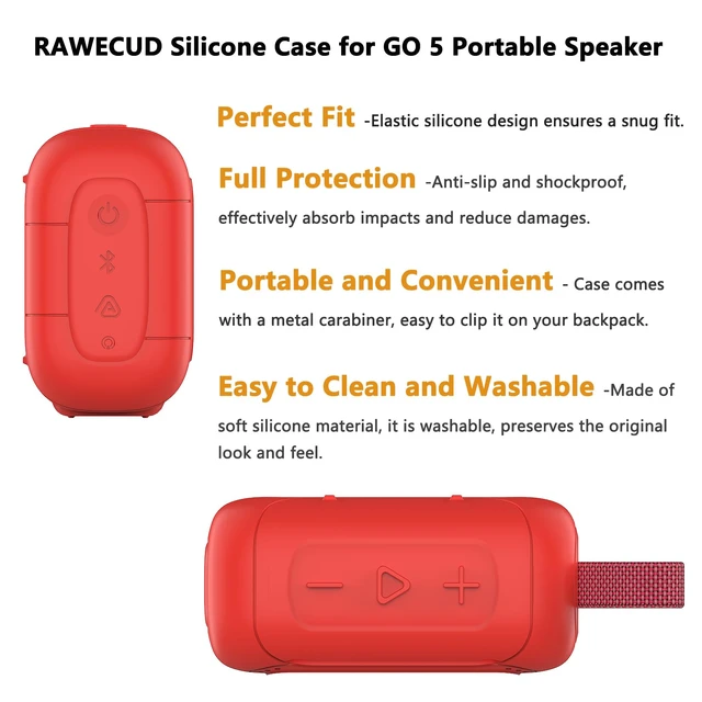Alt view image 4 of 7 - Silicone Cover Case for JBL Go 5 Portable Bluetooth Speaker Protective Case for Go 5 Speaker, Shockproof Drop-Protection Cover with Carabiner (Red)