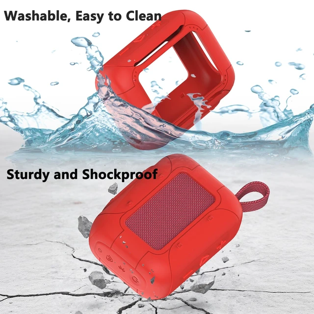 Alt view image 5 of 7 - Silicone Cover Case for JBL Go 5 Portable Bluetooth Speaker Protective Case for Go 5 Speaker, Shockproof Drop-Protection Cover with Carabiner (Red)