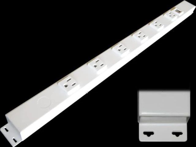 Main image of 24 Hardwired Power Strip (NO Power Cord), 6 Tamper Resistant Outlets USB Ports (2 x Type A); WITH EARS (with mounting tabs on both ends); 15A (NOT 20Amp); White