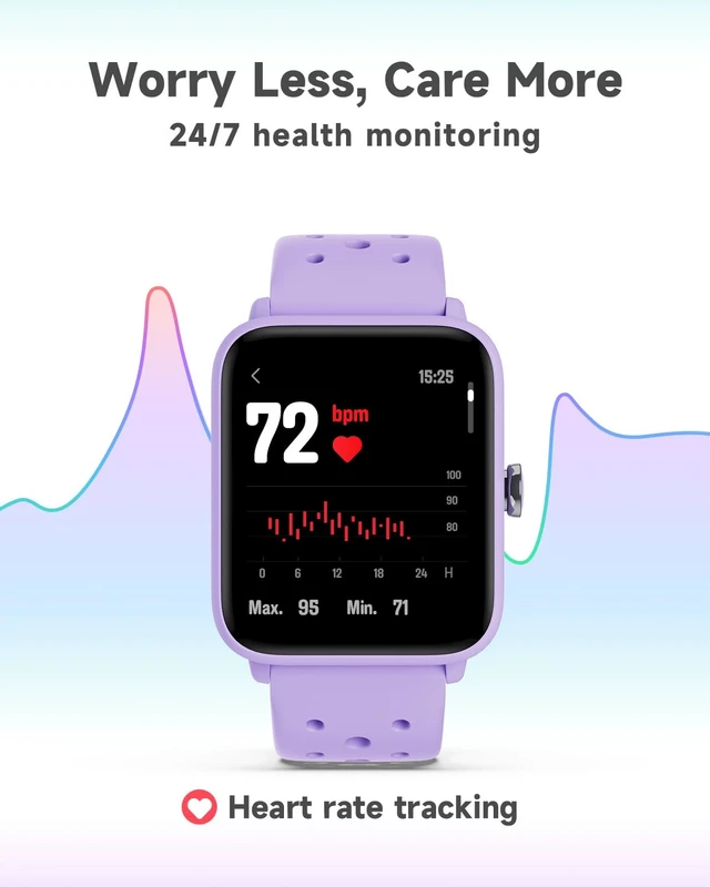 Alt view image 4 of 7 - Smart Watch for Kids Without APP, Fitness Tracker Watch Pedometer, Heart Rate, 5ATM Waterproof, Sleep Monitor, Calorie Step Counter, Games, Alarm Clock for Girls 5-14, Porous Lilac