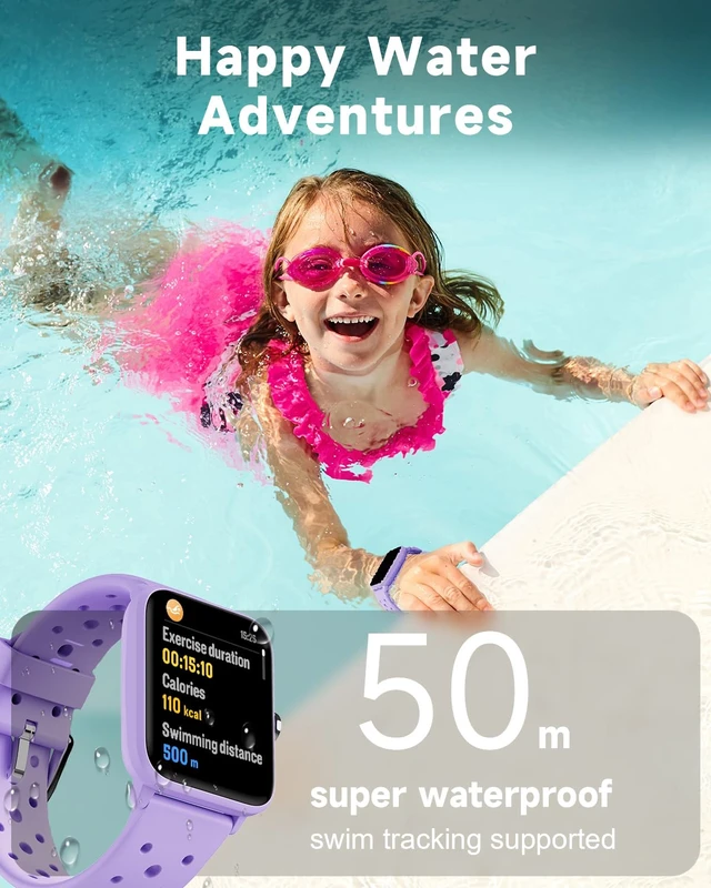 Alt view image 5 of 7 - Smart Watch for Kids Without APP, Fitness Tracker Watch Pedometer, Heart Rate, 5ATM Waterproof, Sleep Monitor, Calorie Step Counter, Games, Alarm Clock for Girls 5-14, Porous Lilac