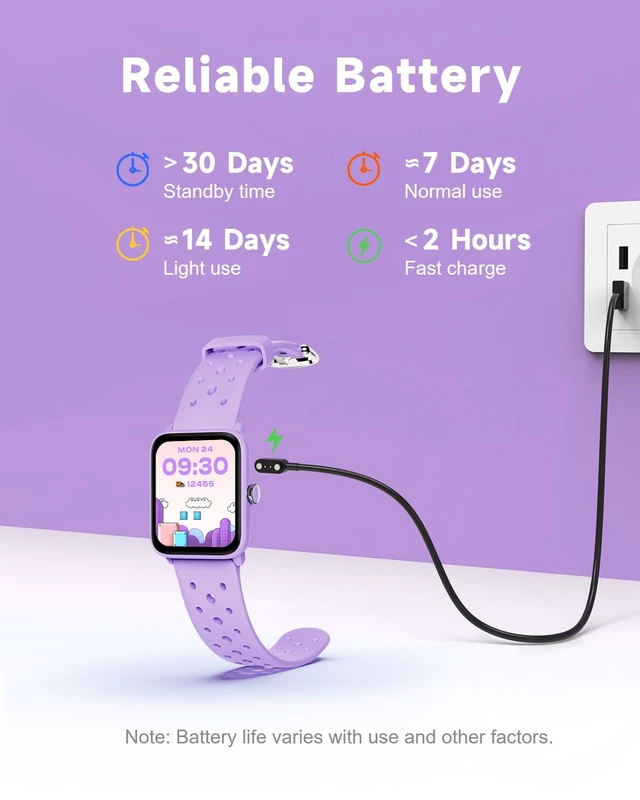 Alt view image 6 of 7 - Smart Watch for Kids Without APP, Fitness Tracker Watch Pedometer, Heart Rate, 5ATM Waterproof, Sleep Monitor, Calorie Step Counter, Games, Alarm Clock for Girls 5-14, Porous Lilac