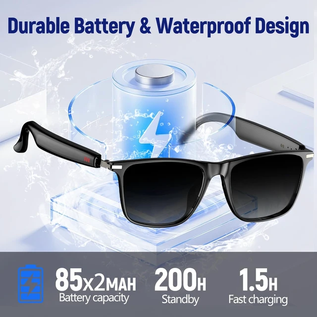 Alt view image 5 of 6 - AI Smart Glasses with ChatGPT, Bluetooth GlassesTranslation 129 Languages,for Music Playback, Hands-Free Calling, IP67 Waterproof for Men Women, Athletic,Outdoor