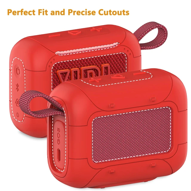 Alt view image 7 of 7 - Protective Case for JBL Go 5 Portable Bluetooth Speaker Accessories Hard Carrying Case and Silicone Cover with Metal Carabiner (Red Case)