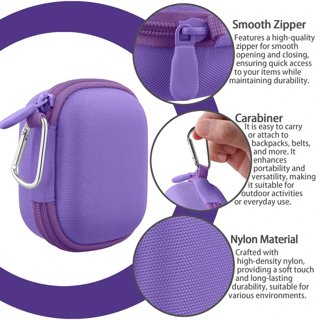 Alt view image 5 of 7 - Hard Case for Beats Powerbeats Pro 2 with Carabiner Clip, Purple Travel Storage, Space For Earbuds And Accessories, Soft Lining, Protective Exterior