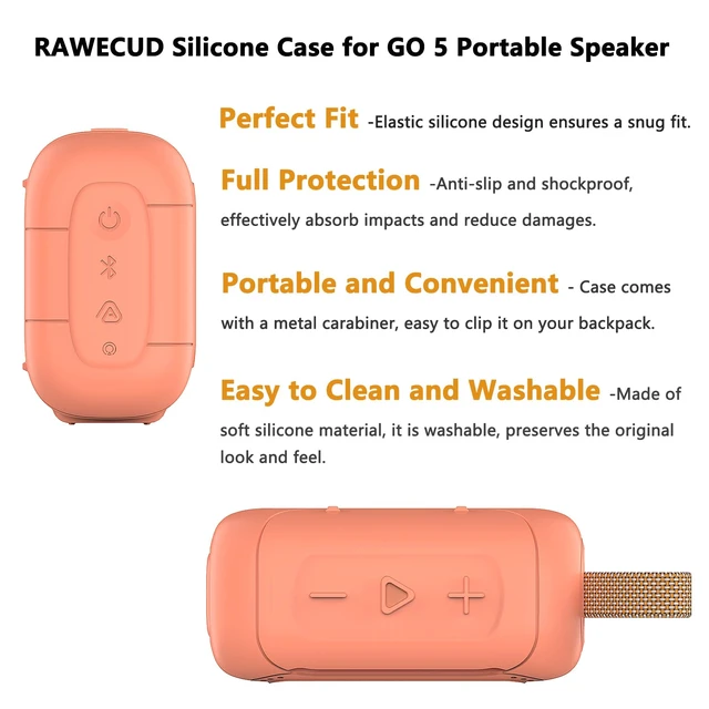 Alt view image 4 of 7 - Silicone Cover Case for JBL Go 5 Portable Bluetooth Speaker Protective Case for Go 5 Speaker, Shockproof Drop-Protection Cover with Carabiner (Orange)