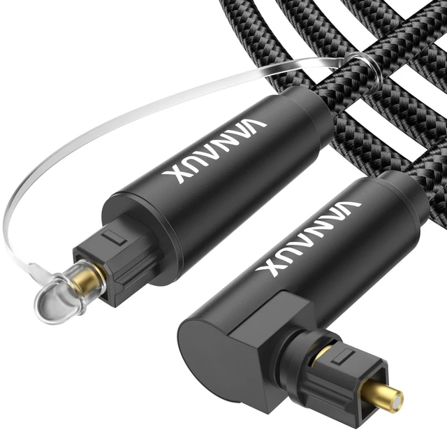 Main image of 90 Degree Optical Audio Cable Digital Toslink Fiber Optic Cords Male to Male for Home Theater,Soundbars,Gaming Consoles (6.6FEET/2M)