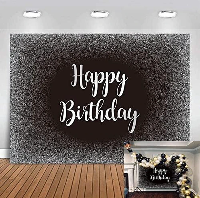 Main image of Black and Silver Happy Birthday Backdrop Father's Day Grey Glitter Photography Background Men Women Adult Birthday Decoration Supplies 8x6FT