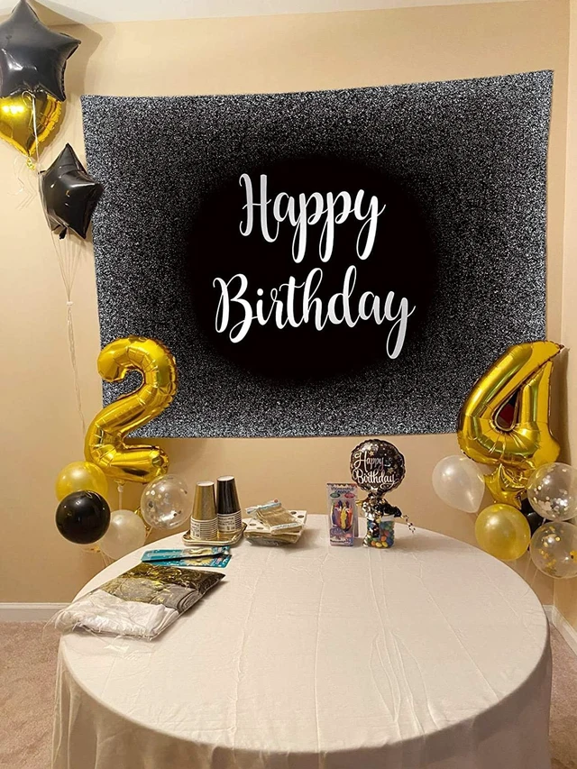 Alt view image 3 of 7 - Black and Silver Happy Birthday Backdrop Father's Day Grey Glitter Photography Background Men Women Adult Birthday Decoration Supplies 8x6FT