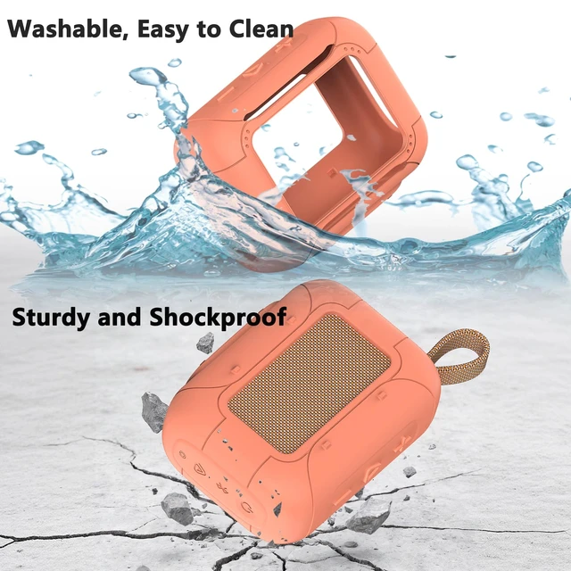 Alt view image 5 of 7 - Silicone Cover Case for JBL Go 5 Portable Bluetooth Speaker Protective Case for Go 5 Speaker, Shockproof Drop-Protection Cover with Carabiner (Orange)