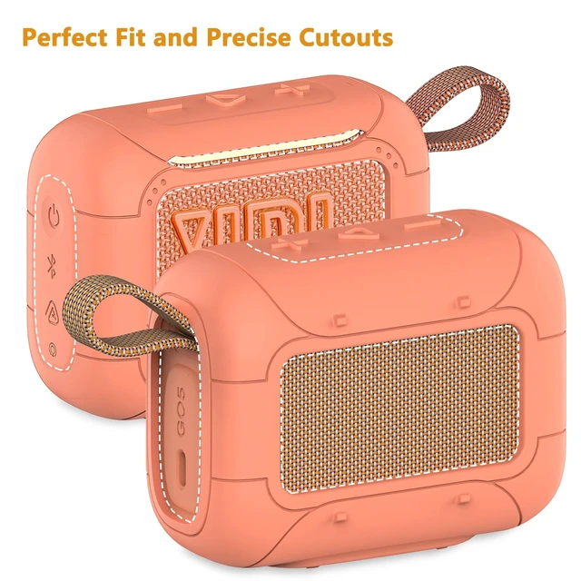 Alt view image 7 of 7 - Protective Case for JBL Go 5 Portable Bluetooth Speaker Accessories Hard Carrying Case and Silicone Cover with Metal Carabiner (Orange Case)