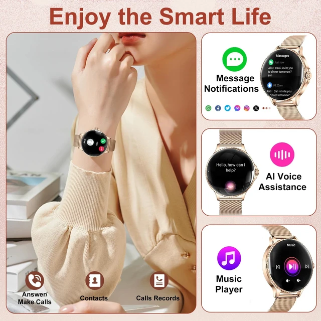 Alt view image 4 of 7 - Smart Watches for Women (Answer/Make Calls),1.27" AMOLED Rose Gold Smartwatch with Heart Rate/Sleep Monitor,120+ Sport Modes Fitness Tracker with Bluetooth for iOS/Android