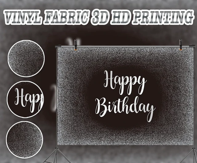Alt view image 6 of 7 - Black and Silver Happy Birthday Backdrop Father's Day Grey Glitter Photography Background Men Women Adult Birthday Decoration Supplies 8x6FT