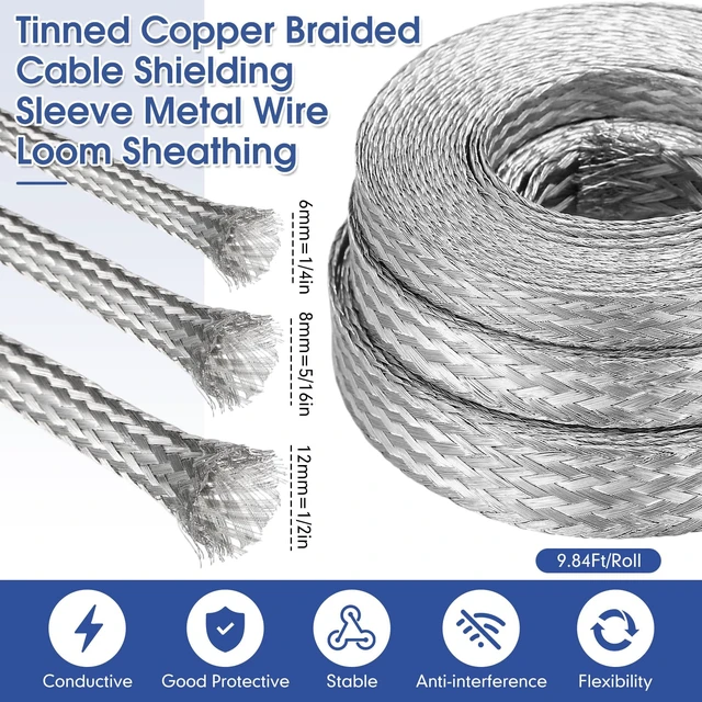 Alt view image 2 of 7 - Silver 3 Rolls Tinned Copper Braid Cable Shielding Sleeve
