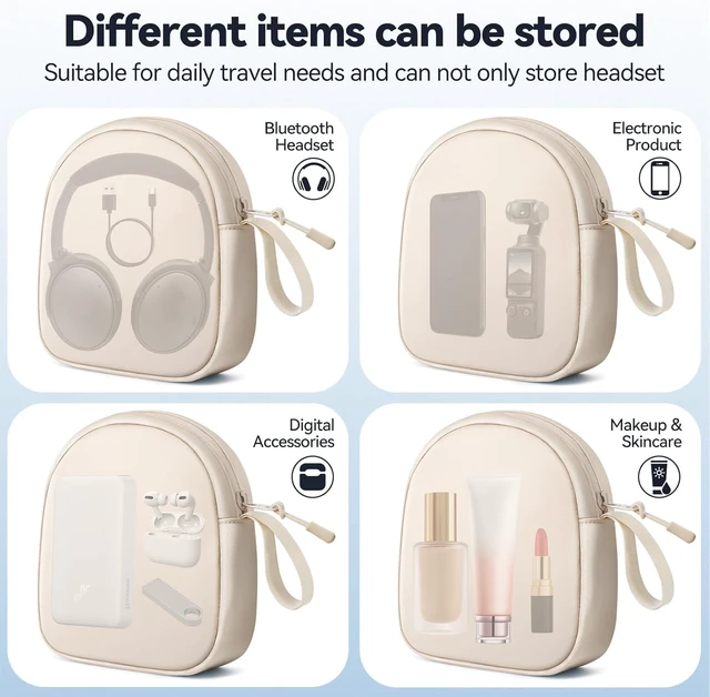 Alt view image 7 of 7 - Soft Headphone Case Headset Carrying Storage Bag Pouch, Beige Compatible with JBL Tune & Live/Sony WH-CH520 510 720/ Sony MDR-ZX/Bose QuietComfort/JLab/BERIBES/TOZO/KVIDIO/SoundCore