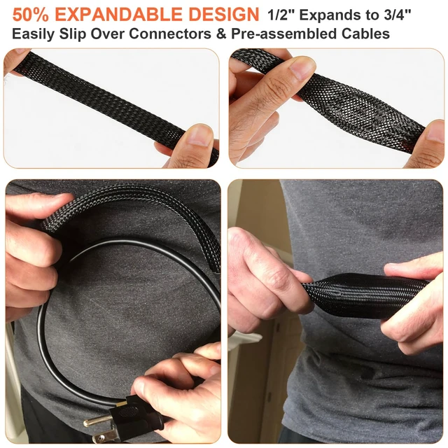 Alt view image 3 of 7 - 100ft 1/2 inch PET Expandable Braided Cable Sleeve Black Wire Loom for Automotive, Audio, Video, Home Theater & Office Cable Management (Black, 1/2inch-100ft)