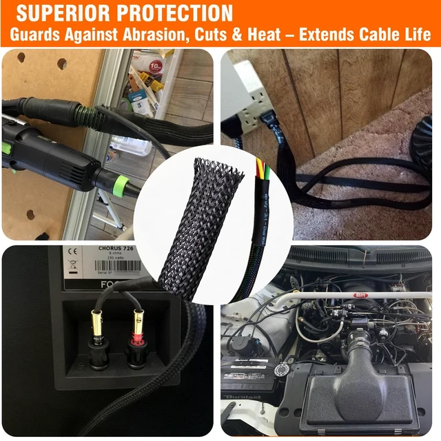 Alt view image 7 of 7 - 100ft 1/2 inch PET Expandable Braided Cable Sleeve Black Wire Loom for Automotive, Audio, Video, Home Theater & Office Cable Management (Black, 1/2inch-100ft)