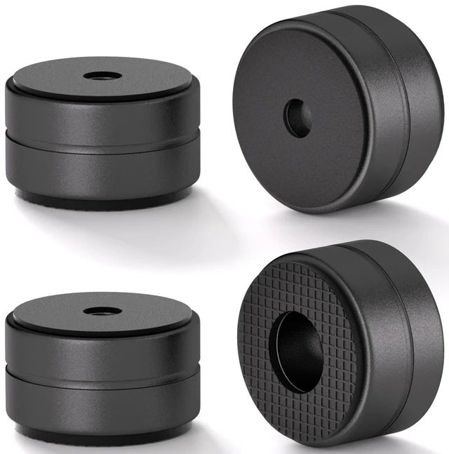 Main image of Aluminum Speaker Isolation Feet with Dual-Sided Silicone Pads, Black 4PCS 30*17mm PC Case Feet with 6-32/M4/M6 Screws, Non-Slip Riser Feet for Turntable, Subwoofer, Amplifiers, Audio Equipment
