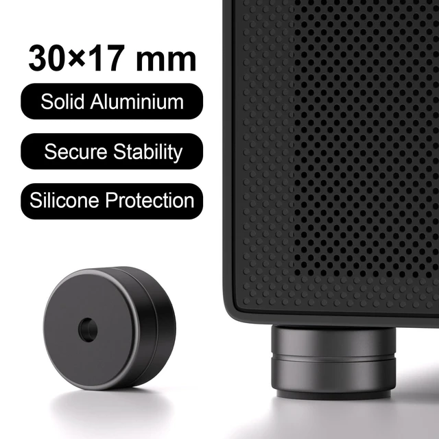 Alt view image 3 of 6 - Aluminum Speaker Isolation Feet with Dual-Sided Silicone Pads, Black 4PCS 30*17mm PC Case Feet with 6-32/M4/M6 Screws, Non-Slip Riser Feet for Turntable, Subwoofer, Amplifiers, Audio Equipment