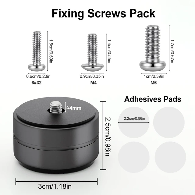 Alt view image 6 of 6 - Aluminum Speaker Isolation Feet with Dual-Sided Silicone Pads, Black 4PCS 30*17mm PC Case Feet with 6-32/M4/M6 Screws, Non-Slip Riser Feet for Turntable, Subwoofer, Amplifiers, Audio Equipment