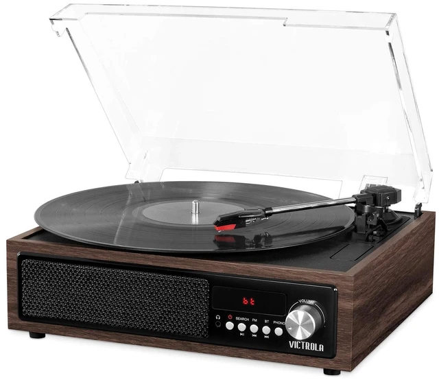 Main image of 3-in-1 Bluetooth Record Player with Built in Speakers and 3-Speed Turntable, Espresso