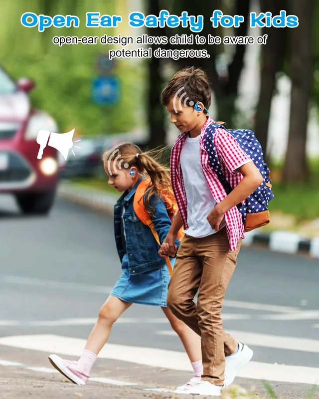 Alt view image 3 of 7 - Kids Headphones, Open Ear Earbuds w/Mic for Call Study Travel 13g Ultra-Light Comfort, Wireless Bluetooth 5.4 Headset with 85dB Healthy Volume Control Protect Hearing, 10H Playtime