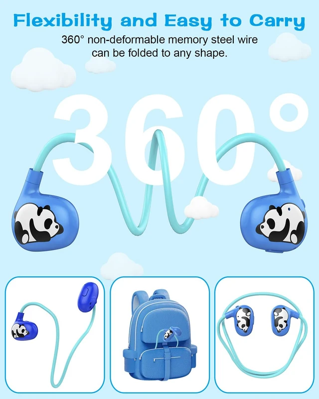 Alt view image 5 of 7 - Kids Headphones, Open Ear Earbuds w/Mic for Call Study Travel 13g Ultra-Light Comfort, Wireless Bluetooth 5.4 Headset with 85dB Healthy Volume Control Protect Hearing, 10H Playtime