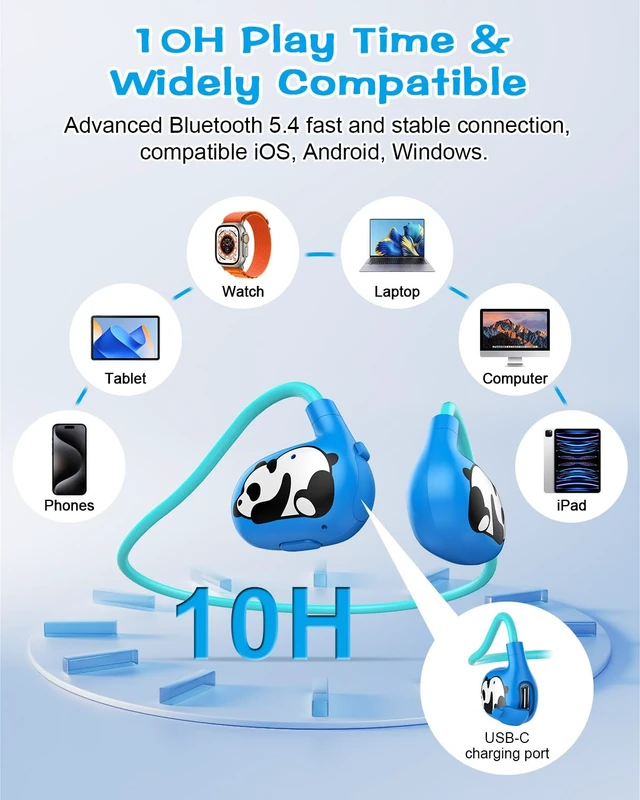 Alt view image 6 of 7 - Kids Headphones, Open Ear Earbuds w/Mic for Call Study Travel 13g Ultra-Light Comfort, Wireless Bluetooth 5.4 Headset with 85dB Healthy Volume Control Protect Hearing, 10H Playtime