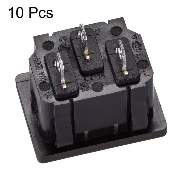 Alt view image 3 of 3 - C14 Panel Mount Plug Adapter AC 250V 10A 3 Pins IEC Inlet Plug Power Connector Socket Straight Pack of 10