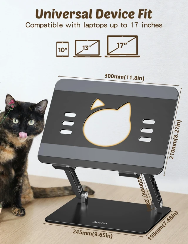 Alt view image 2 of 7 - Laptop Stand for Desk, Adjustable Foldable Aluminum Laptop Riser for 1017.3 Inch Laptops Sturdy Ergonomic Computer Holder, Supports Up to 22 lb, Cooling Vent, Black