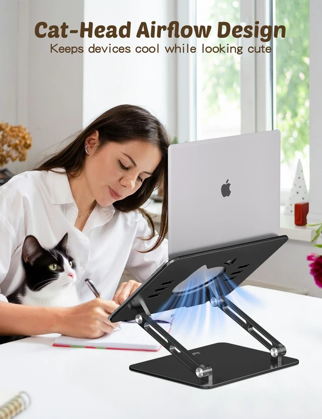Alt view image 6 of 7 - Laptop Stand for Desk, Adjustable Foldable Aluminum Laptop Riser for 1017.3 Inch Laptops Sturdy Ergonomic Computer Holder, Supports Up to 22 lb, Cooling Vent, Black