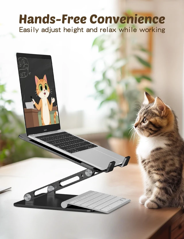 Alt view image 7 of 7 - Laptop Stand for Desk, Adjustable Foldable Aluminum Laptop Riser for 1017.3 Inch Laptops Sturdy Ergonomic Computer Holder, Supports Up to 22 lb, Cooling Vent, Black