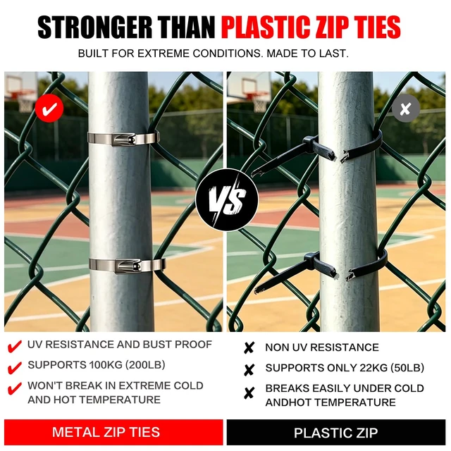 Alt view image 5 of 7 - Metal Zip Ties Tool KitWith 200pcs 304 Stainless Steel Zip Ties Heavy Duty Includes Metal Zip Ties and Metal Cable Tie Gun For Fastening and Cutting Cable Ties, for Fence Exhaust Pipe Farm Outdoor