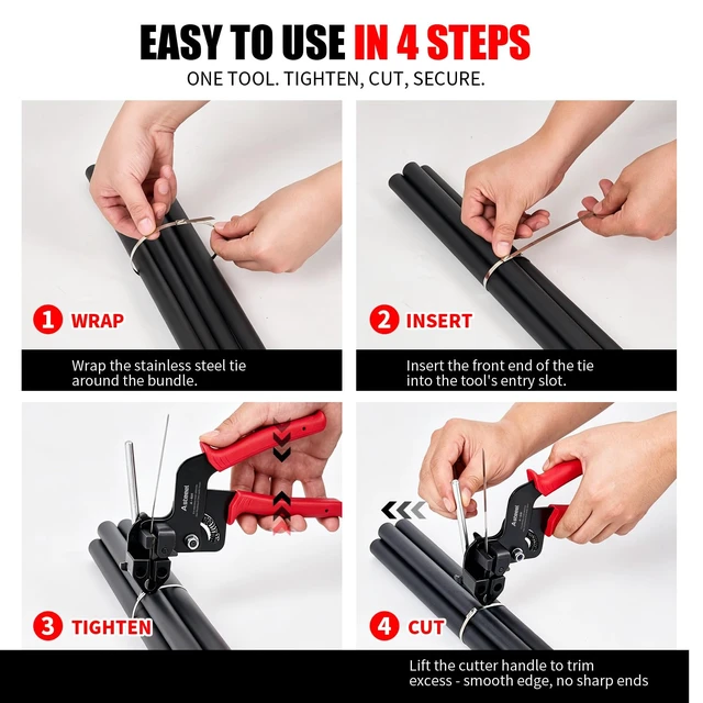 Alt view image 7 of 7 - Metal Zip Ties Tool KitWith 200pcs 304 Stainless Steel Zip Ties Heavy Duty Includes Metal Zip Ties and Metal Cable Tie Gun For Fastening and Cutting Cable Ties, for Fence Exhaust Pipe Farm Outdoor