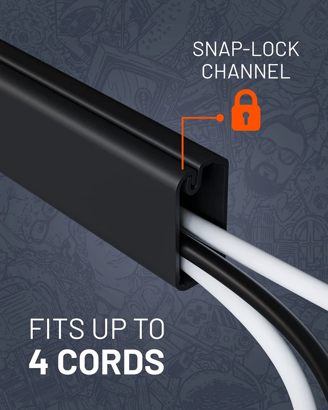 Alt view image 2 of 7 - Cord Cover Raceway Kit - Peel & Stick Channel with 10' of Cable Hiders - Includes Connector Pack to Customize Your Cable Management - Black
