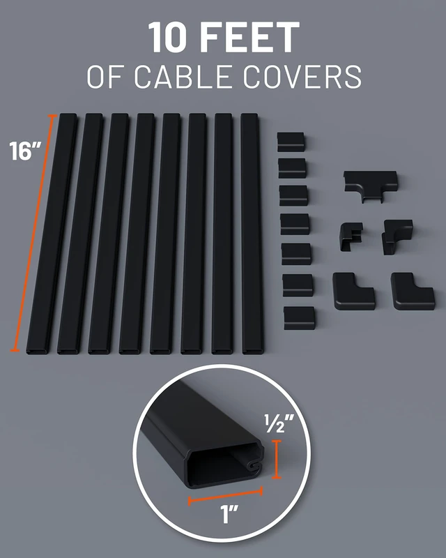 Alt view image 6 of 7 - Cord Cover Raceway Kit - Peel & Stick Channel with 10' of Cable Hiders - Includes Connector Pack to Customize Your Cable Management - Black