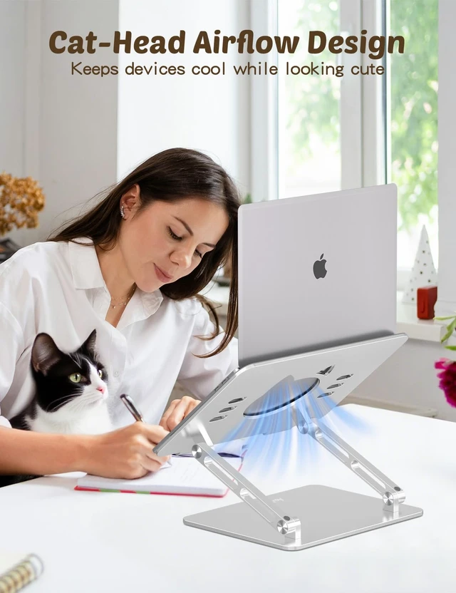 Alt view image 6 of 7 - Laptop Stand for Desk, Adjustable Foldable Aluminum Laptop Riser for 1017.3 Inch Laptops Sturdy Ergonomic Computer Holder, Supports Up to 22 lb, Cooling Vent, Silver