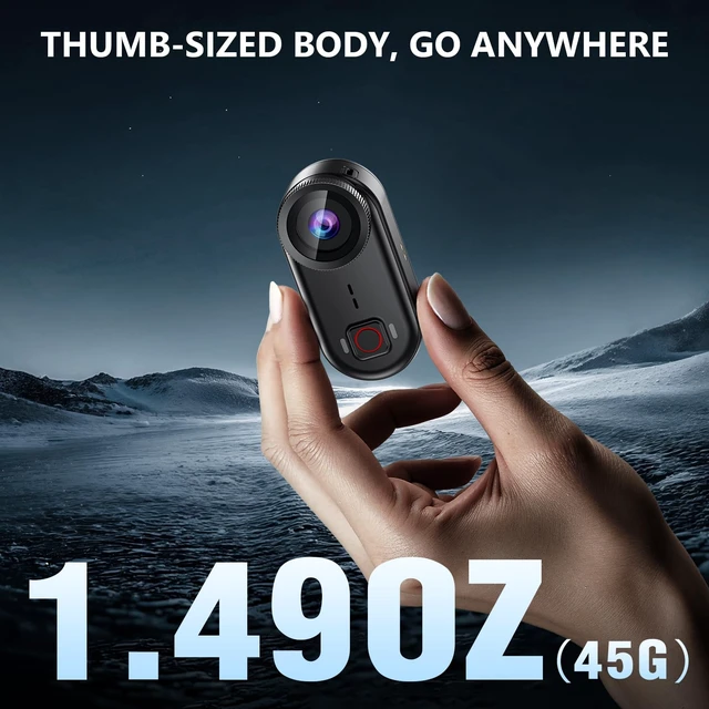 Alt view image 2 of 7 - 4K Mini Action Camera with WiFi, 64GB Wearable Thumb Body Camera, 150° POV Sports Camera with EIS Stabilization, 33FT Waterproof, Magnetic Clip Mount, 300 Min Battery Life for Bike, Travel, Pet, Vlog