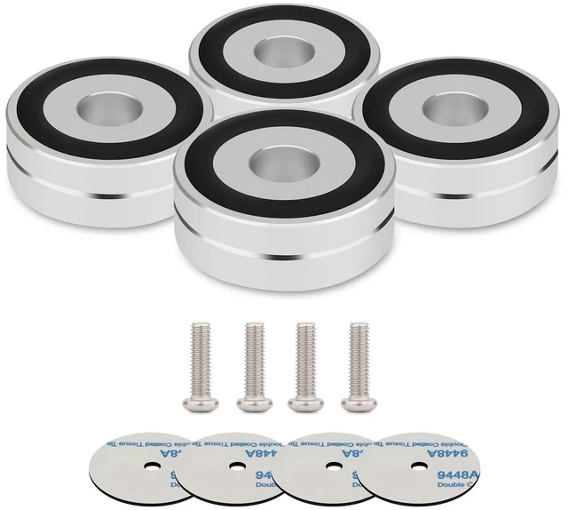 Main image of Speaker Isolation Feet 4Pcs 40x15mm Load 400KG Aluminum Audio feet(Silver) Turntable Feet with Non-Slip Rubber Rings/Adhesive/Screws for Audio,Speakers,Subwoofers,Amplifier,Turntable,DAC