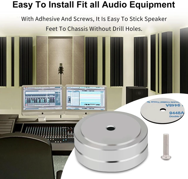 Alt view image 6 of 7 - Speaker Isolation Feet 4Pcs 40x15mm Load 400KG Aluminum Audio feet(Silver) Turntable Feet with Non-Slip Rubber Rings/Adhesive/Screws for Audio,Speakers,Subwoofers,Amplifier,Turntable,DAC