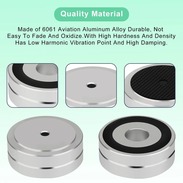 Alt view image 5 of 7 - Speaker Isolation Feet 4Pcs 40x15mm Load 400KG Aluminum Audio feet(Silver) Turntable Feet with Non-Slip Rubber Rings/Adhesive/Screws for Audio,Speakers,Subwoofers,Amplifier,Turntable,DAC