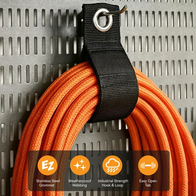 Alt view image 2 of 7 - 6 PCS Extension Cord Holder, Extension Cord Strap, Cable Organizer Straps for Cords Hoses, Heavy Duty Cord Wrap Keeper with Grommet for Hanging, Suitable for Cords (L)